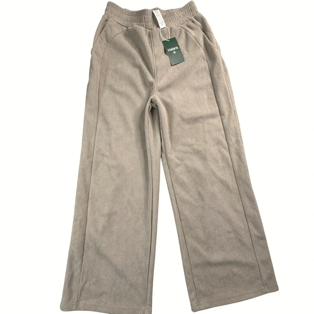 NWT Halara Wide Leg Ribbed Corduroy Pants Beige‎ Tan Petite Small 02760726